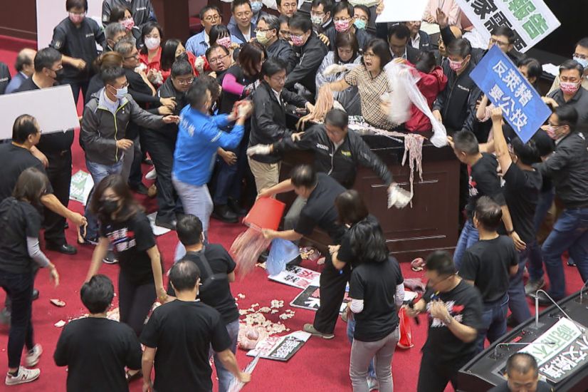 Taiwanese Politicians Throw Pig Guts And Punches In Parliament