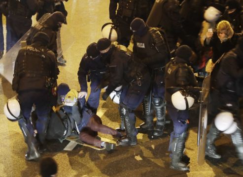 Tear Gas Fired As Police Block Warsaw March Against Abortion Ruling