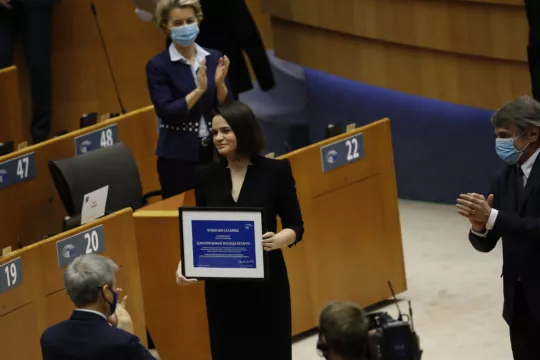 Ex-Belarus Opposition Leader Urges Eu To Do More As She Collects Award