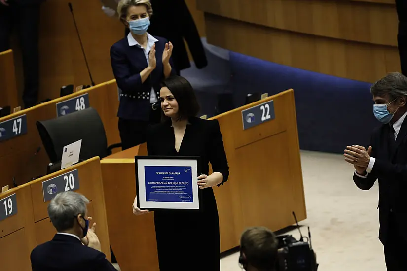 Ex-Belarus Opposition Leader Urges Eu To Do More As She Collects Award