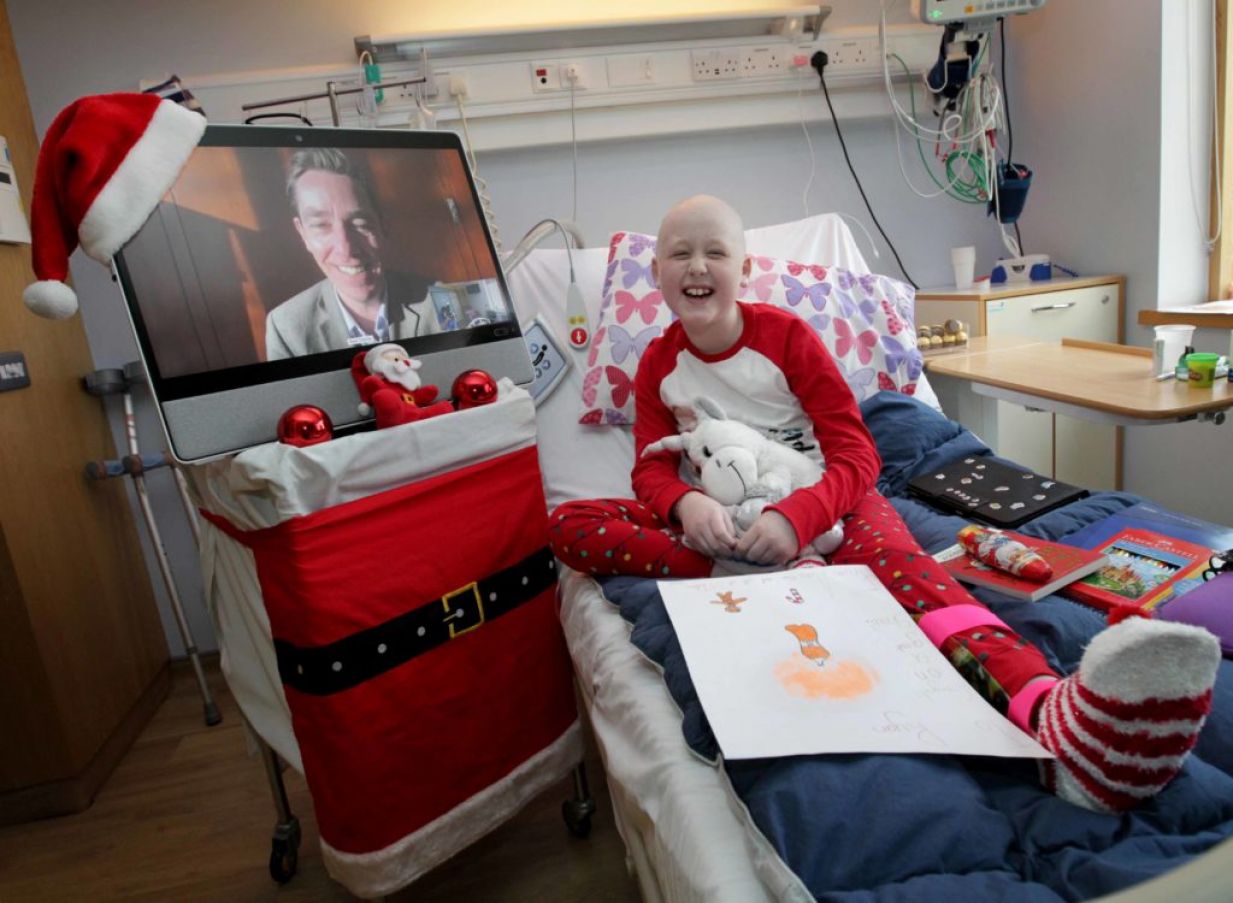 16/12/2020 11-Year-Old Anna Mae Doyle From Rathdrum, County Wicklow Enjoys A Virtual Visit With Children’s Health Foundation Crumlin Ambassador Ryan Tubridy At Her Bedside In Chi At Crumlin. Photo: Mark Stedman