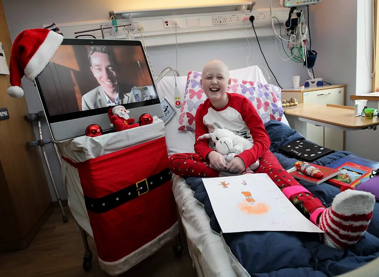 16/12/2020 11-Year-Old Anna Mae Doyle From Rathdrum, County Wicklow Enjoys A Virtual Visit With Children’s Health Foundation Crumlin Ambassador Ryan Tubridy At Her Bedside In Chi At Crumlin. Photo: Mark Stedman