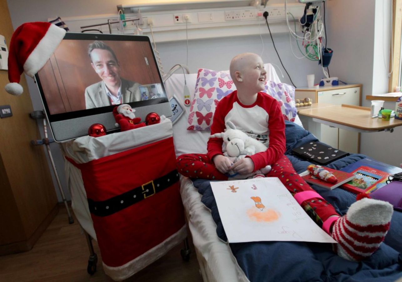 16/12/2020 11-Year-Old Anna Mae Doyle From Rathdrum, County Wicklow Enjoys A Virtual Visit With Children’s Health Foundation Crumlin Ambassador Ryan Tubridy At Her Bedside In Chi At Crumlin. Photo: Mark Stedman