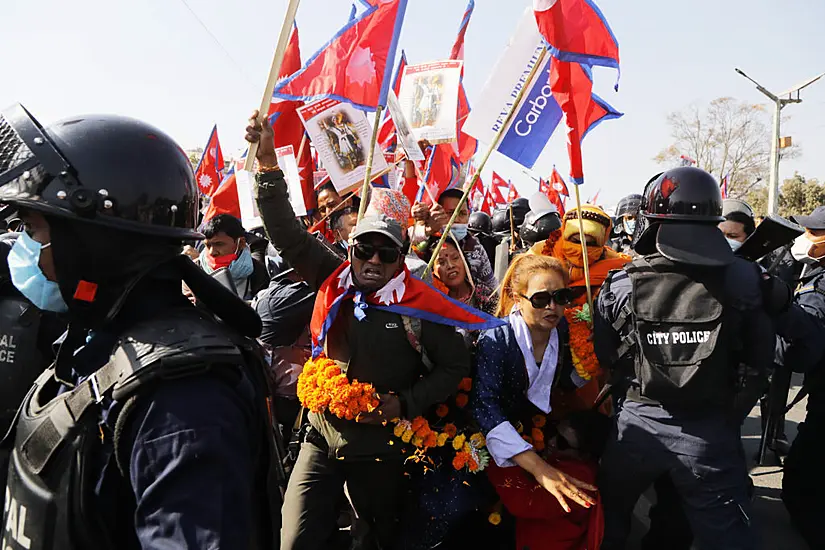 Riot Police Clash With Protesters Calling For Return Of Nepal’s Monarchy