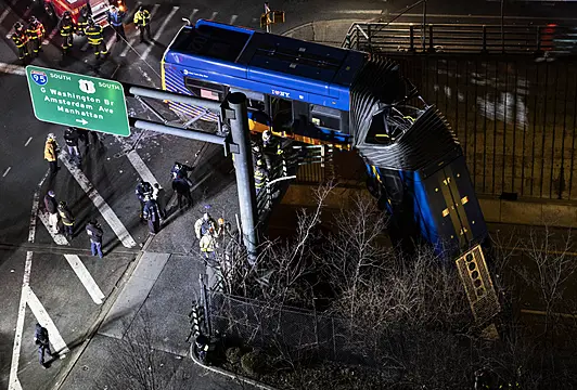 Bus Left Dangling From Overpass After New York Crash