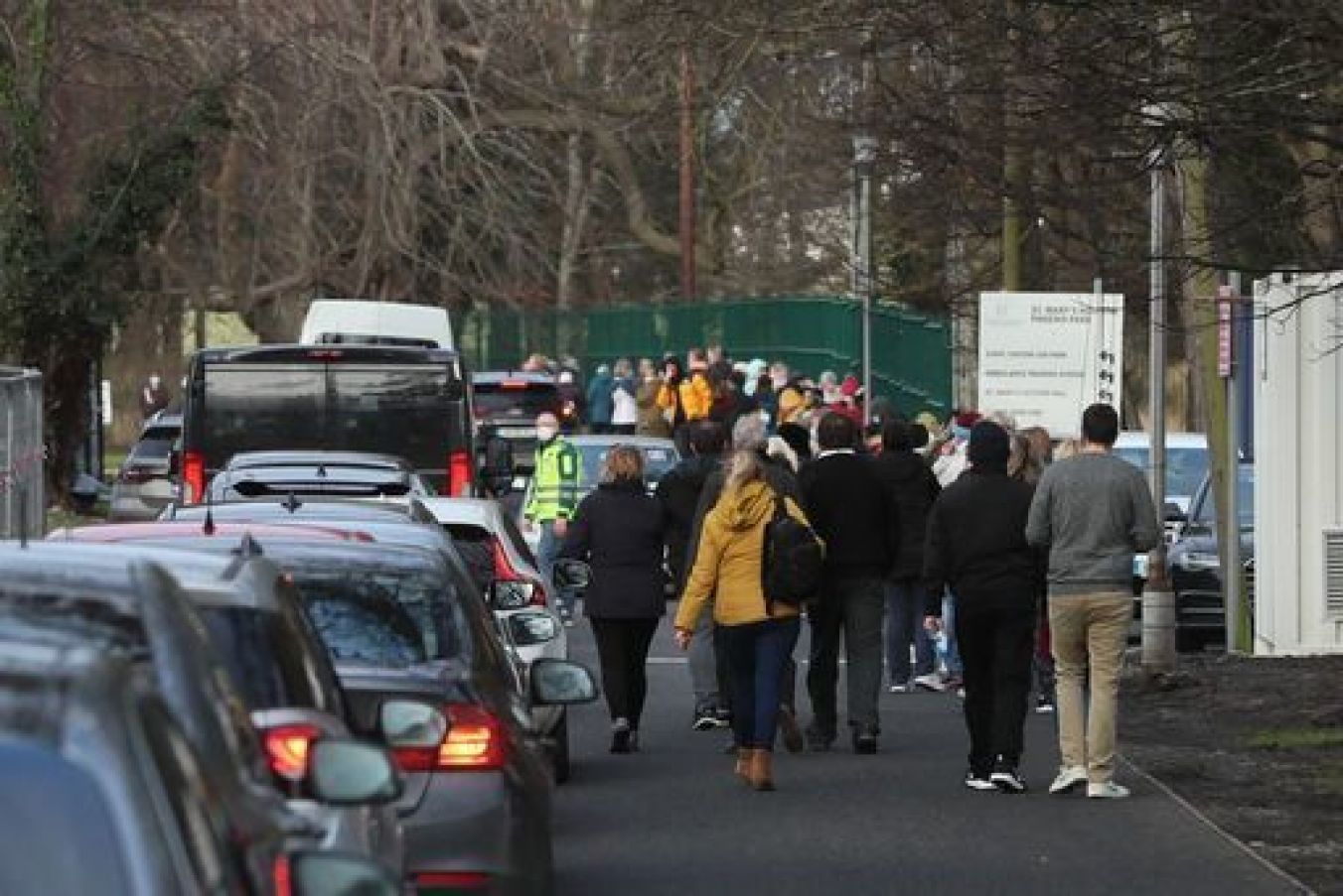 Cars And People Queueing At The Vaccination Centre In Phoenix Park, Dublin, As Mass Vaccination Drive For Gps And Practice Nurses Has Begun In Ireland.