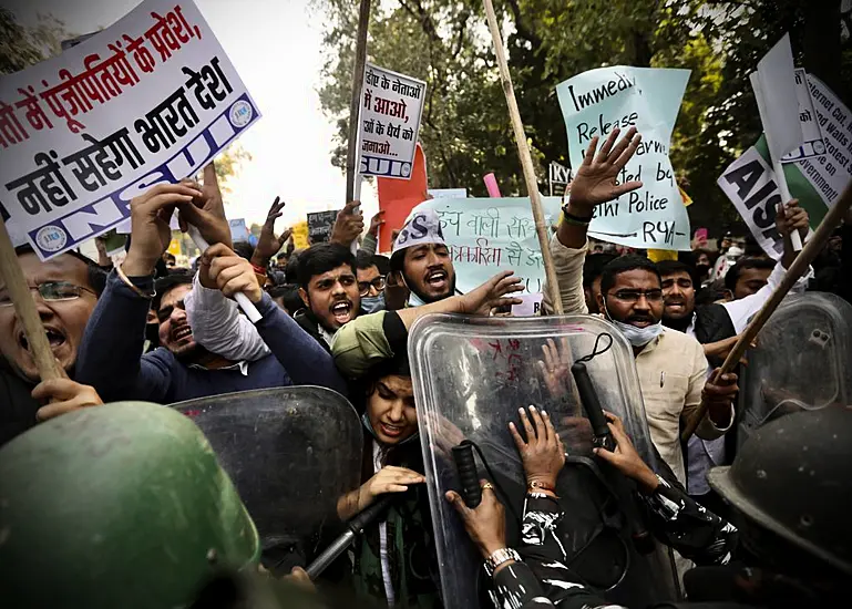 Supporters Of Protesting Indian Farmers Scuffle With Police