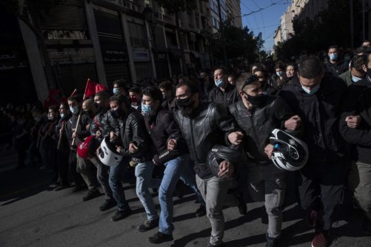 Greek Students March Against Campus Policing Plans