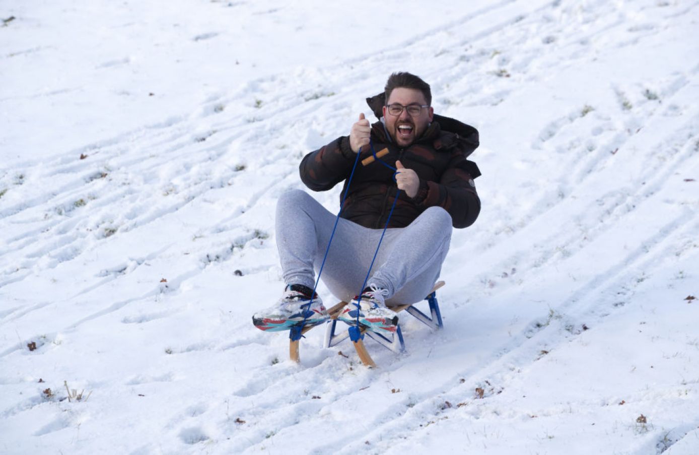 Robbie Mills Sleds Down A Hill In The Wicklow Mountains. Photo: Pa Images.