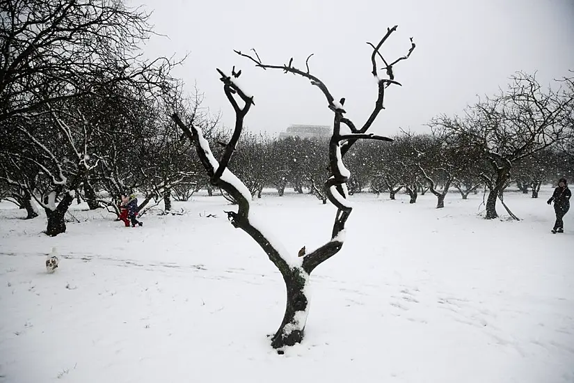 Snow In Central Athens As Cold Weather Front Sees Temperatures Plummet In Greece