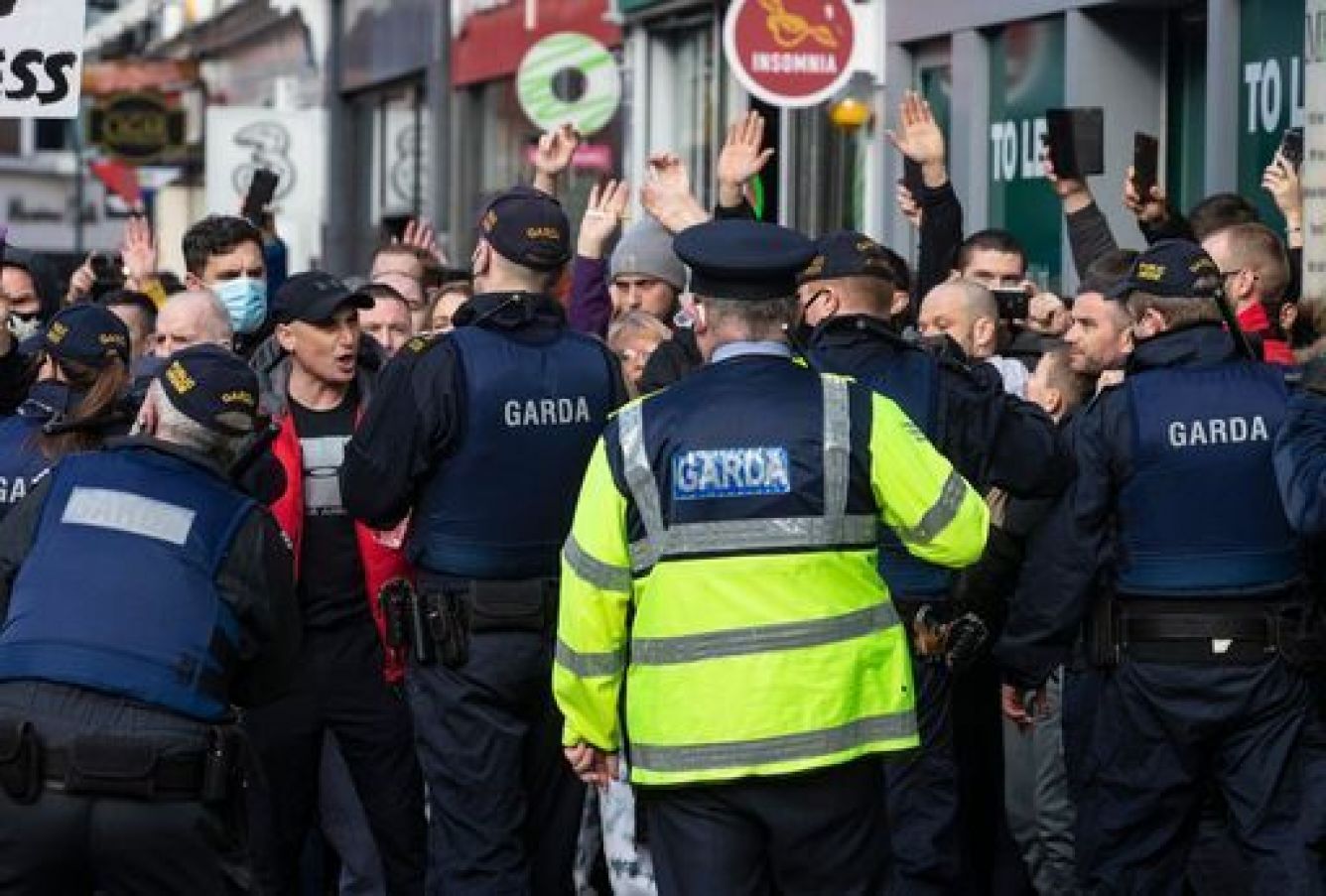 Protesters Clashing With Gardai During An Anti-Lockdown Protest In Dublin City Centre.
