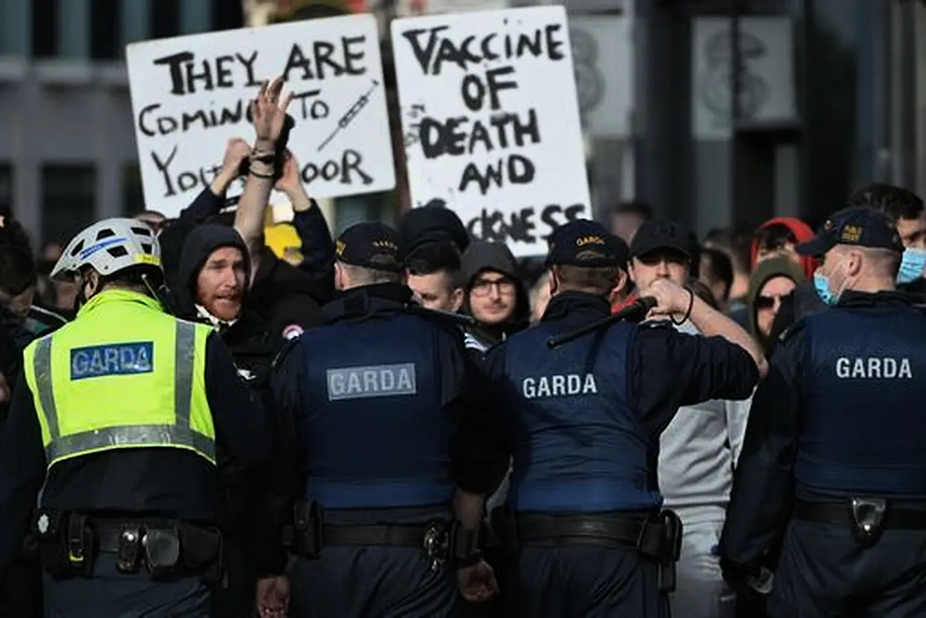 On Image From Anti-Lockdown Protests Held In Dublin On February 27Th. (Photo By Artur Widak/Nurphoto)