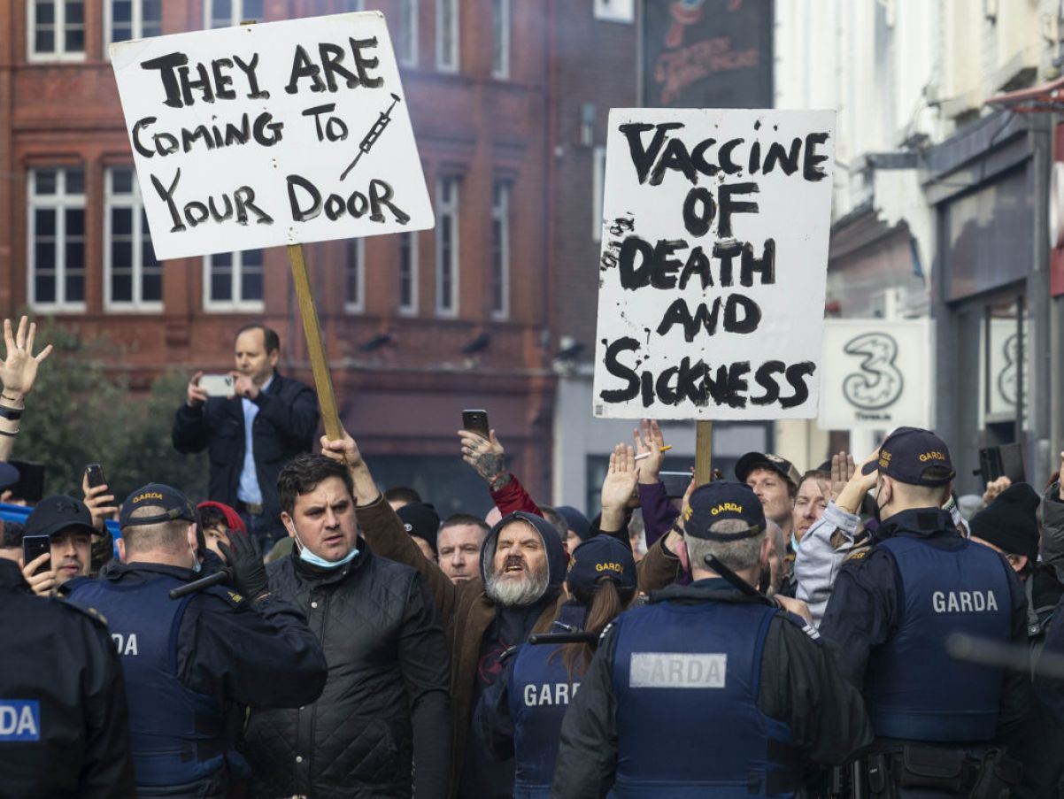Protesters Confront Gardaí On Grafton Street At Saturday's Protest. Photo: Damien Eagers/Pa
