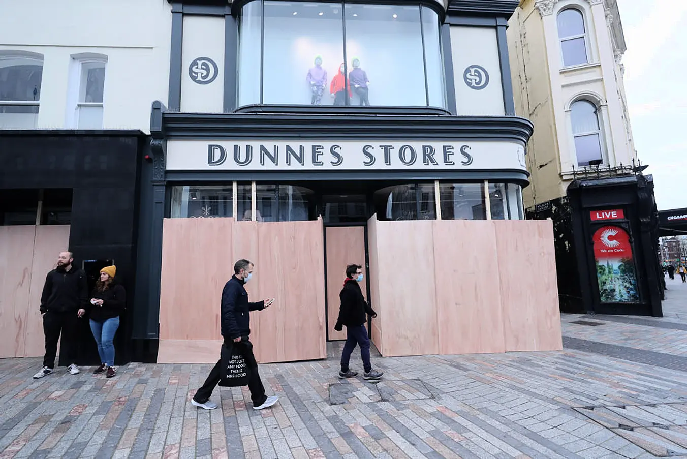 Dunnes Stores On Patrick Street In Cork Has Boarded Up Its Windows Ahead Of The Demonstration. Photo: Pa Images.