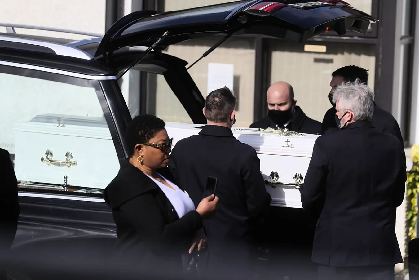 The Coffin Of George Nkencho Is Removed From The Hearse On Arrival At The Sacred Heart Of Jesus Church, Huntstown, Dublin. Photo: Pa