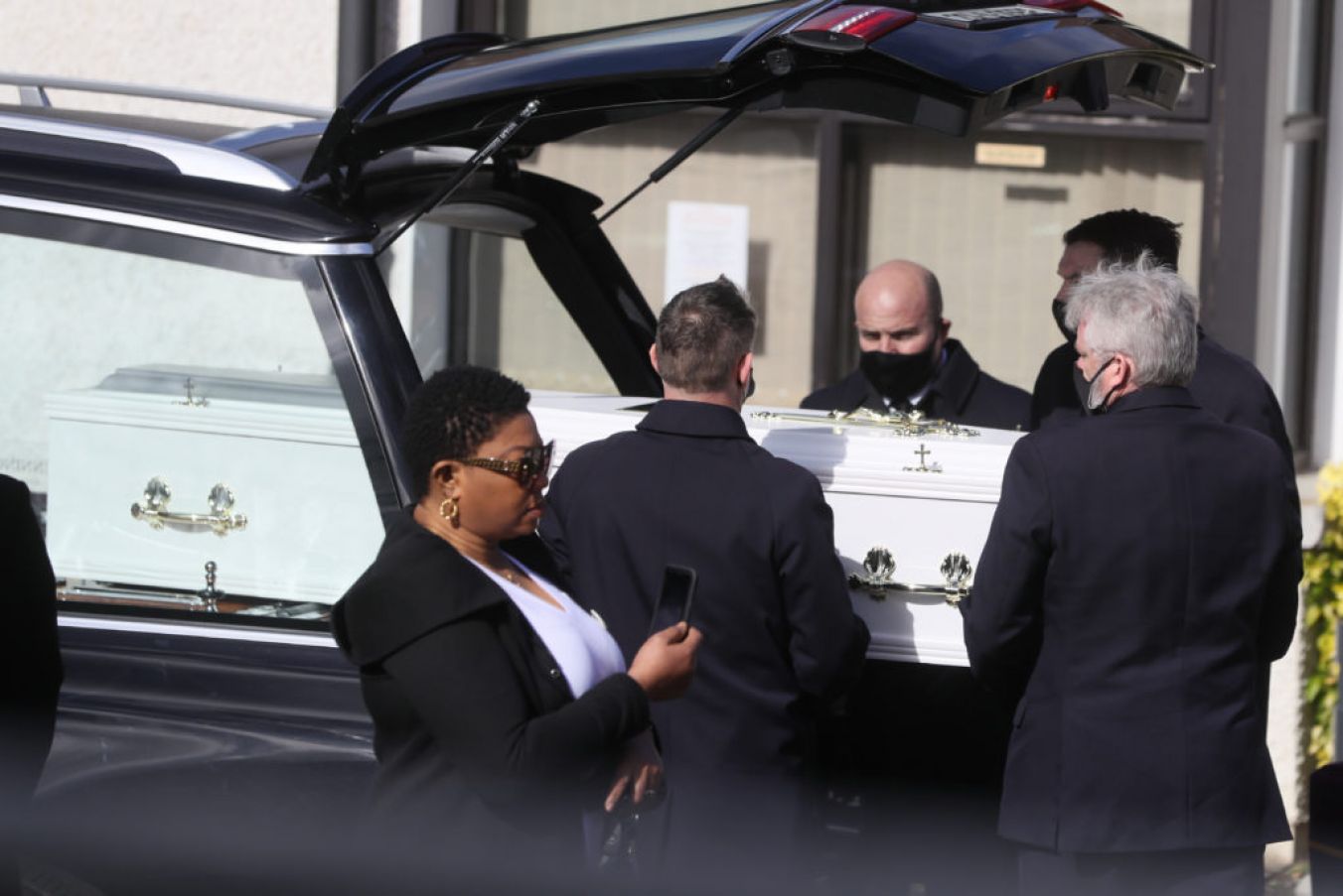 The Coffin Of George Nkencho Is Removed From The Hearse On Arrival At The Sacred Heart Of Jesus Church, Huntstown, Dublin. Photo: Pa