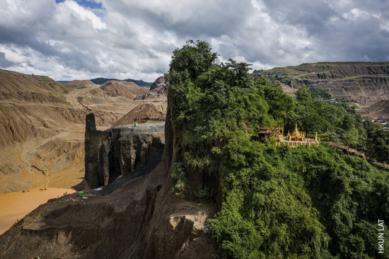 A Buddhist Temple Occupies One Half Of A Mountain, While The Other Has Been Carved Away By Heavy Machinery Mining For Jade, In Hpakant, Kachin State, Myanmar. Photo: Hkun Lat, Myanmar.