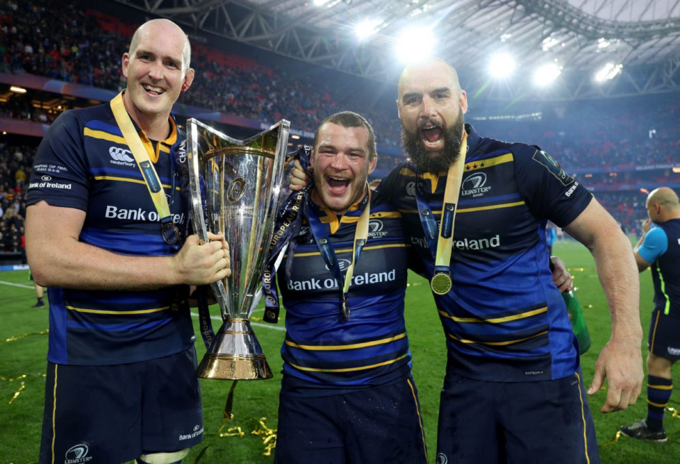Devin Toner, Jack Mcgrath And Scott Fardy Celebrate With The European Rugby Champions Cup Trophy 12/5/2018