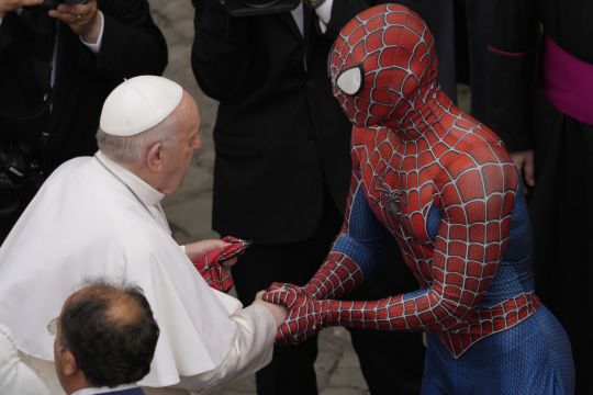 ‘Superhero’ In Spider-Man Outfit Meets Pope At Vatican