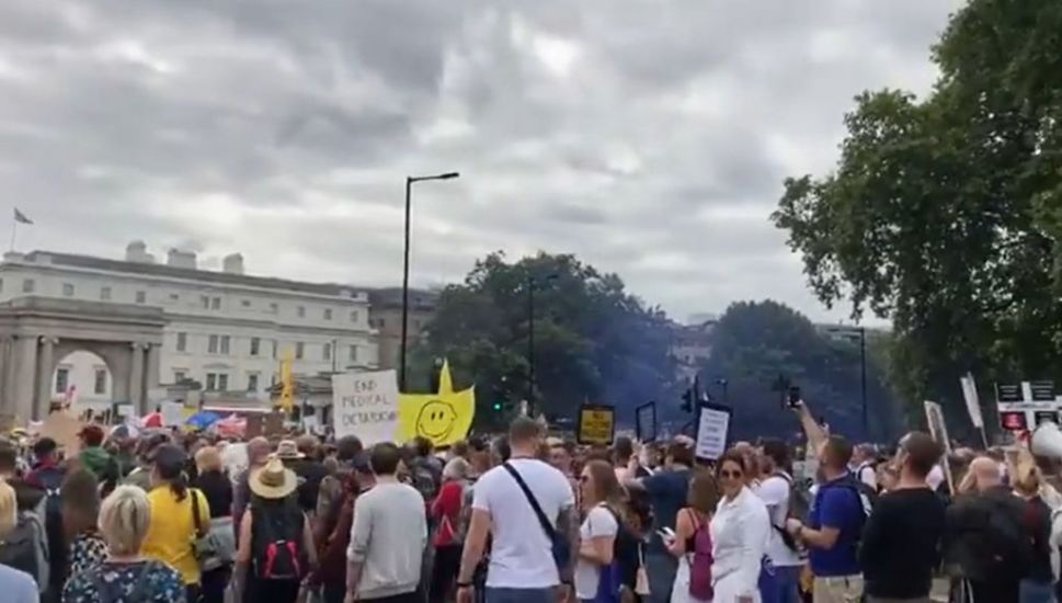 Anti-Vaccine Passport Protest Blocks Traffic In Central London