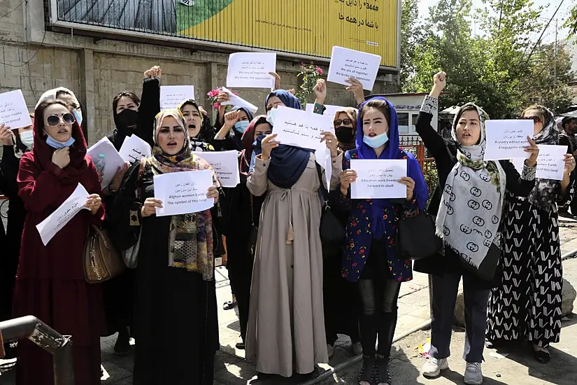 Afghan Women Stage Protest Outside Presidential Palace In Kabul