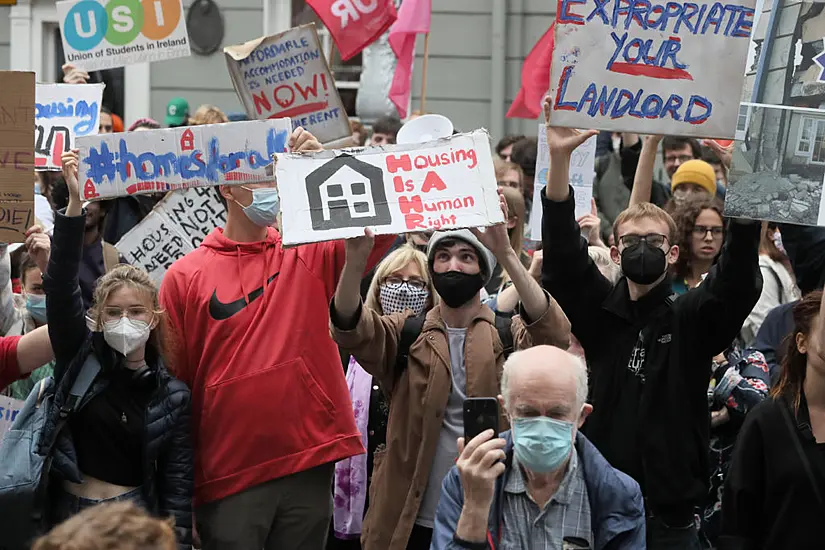 Housing Protesters Gather Outside Dáil