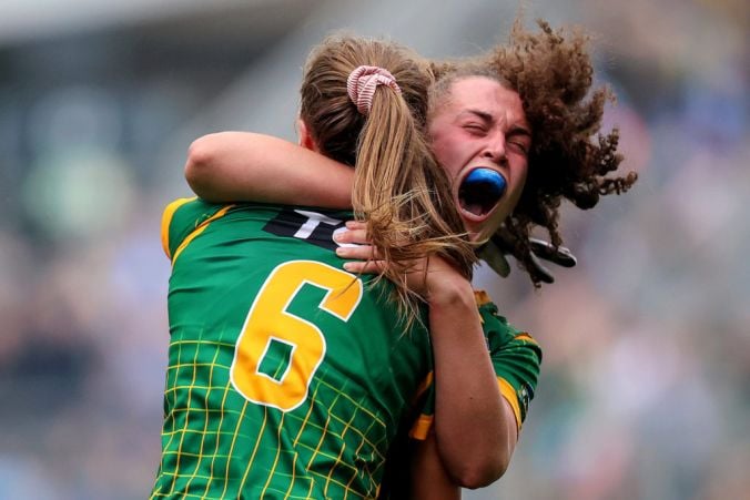 Meath's Aoibhin Cleary And Emma Duggan Celebrate At The Final Whistle Of The All-Ireland Ladies Football Final.
©Inpho/Bryan Keane