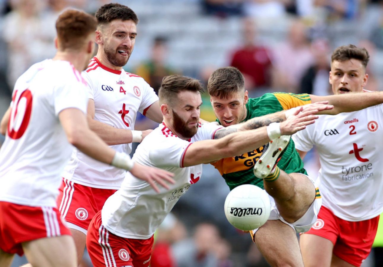 Tyrone's Conor Meyler, Padraig Hamspey, Ronan Mcnamee And Michael Mckernan Tackle Adrian Spillane Of Kerry In The All-Ireland Senior Football Championship Semi-Final. ©Inpho/James Crombie