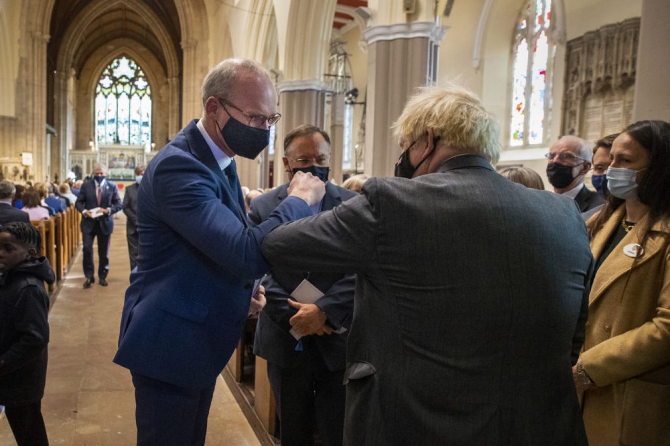 Minister For Foreign Affairs Simon Coveney Meets British Prime Minister Boris Johnson During A Service To Mark The Centenary Of Northern Ireland In Armagh. Photo: Pa