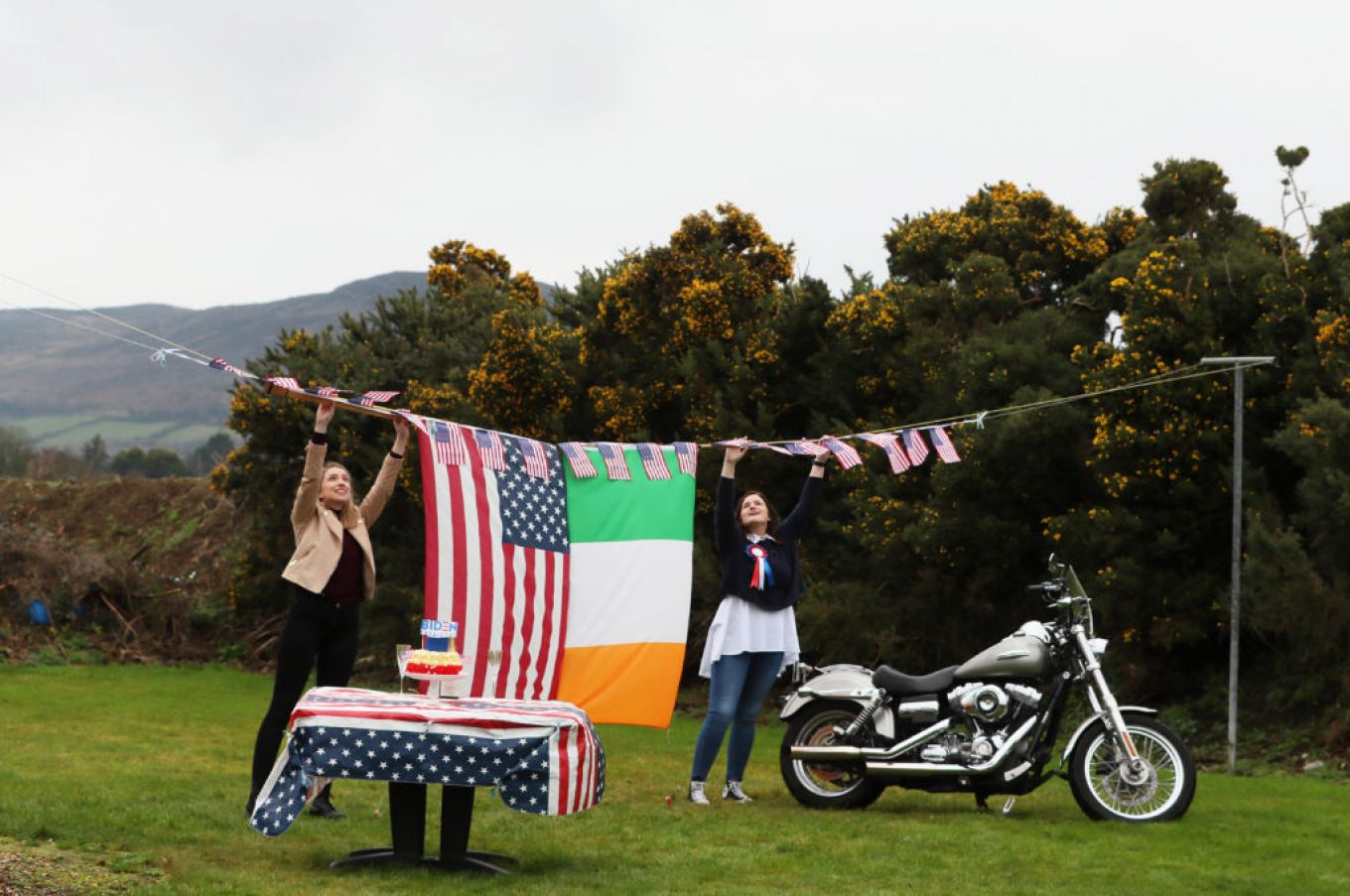 Fifth Cousins Of Us President Joe Biden, Cllr Andrea Mckevitt (Right) And Her Sister, Ciara, At Their Home On The Cooley Peninsula In Co Louth Marking Mr Biden's Inauguration On January 20Th. Photo: Pa