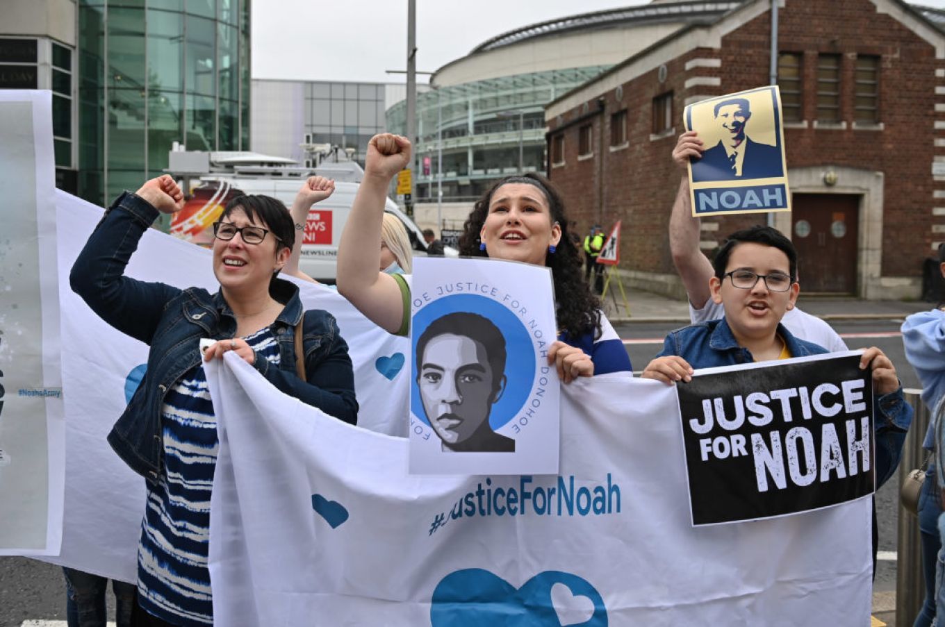 Hundreds Of Campaigners Outside Court In Belfast As A Preliminary Inquest Into The Death Of Noah Donohoe Began On June 30Th. In June 2020, The 14-Year-Old's Body Was Found In A Storm Drain In North Belfast. His Mother Fiona Has Campaigned For Answers Surrounding His Disappearance And Death. Photo: Charles Mcquillan/Getty