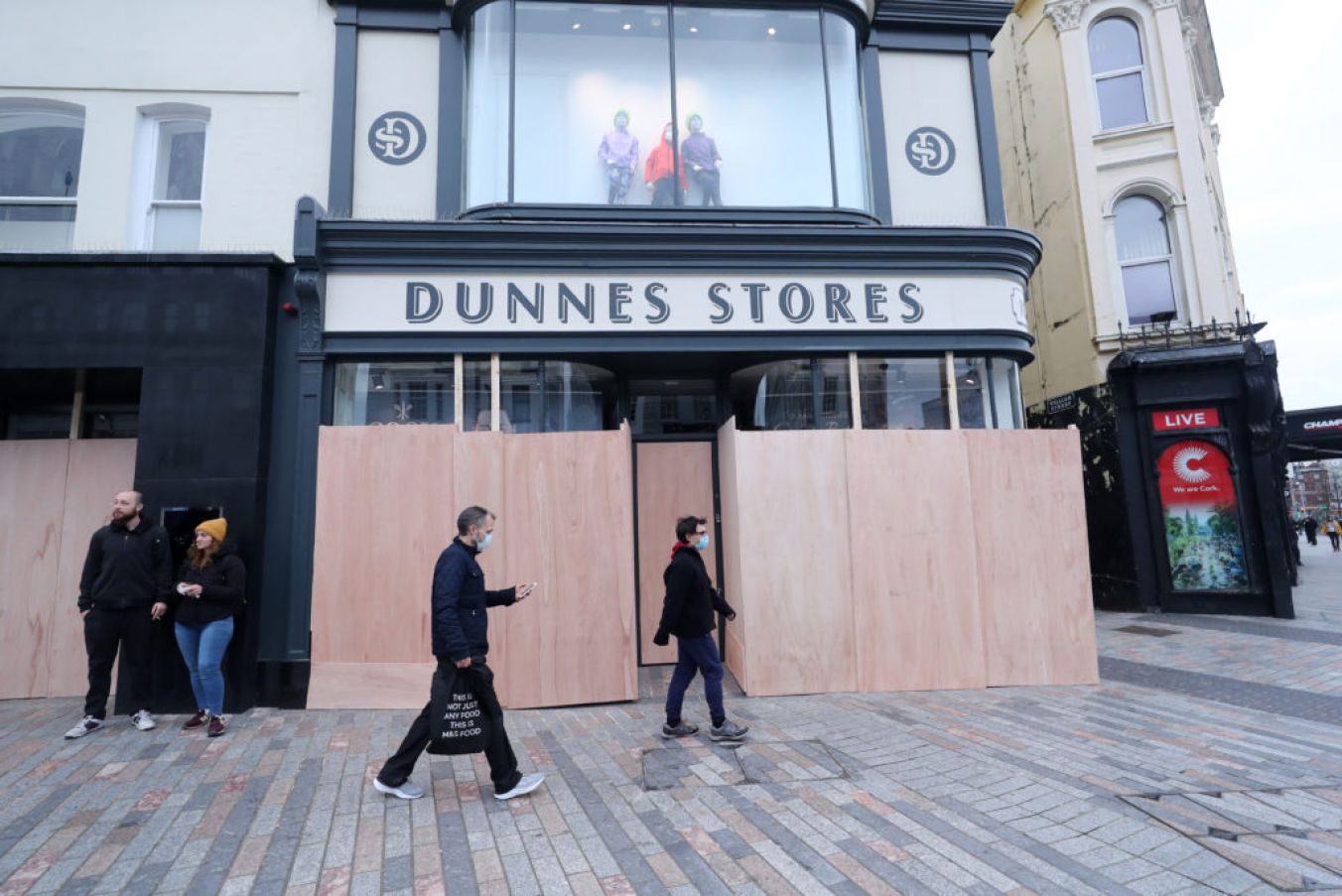 A Boarded-Up Dunnes Stores On Patrick Street In Cork City, Ahead Of A Demonstration Against Lockdown Restrictions In Early March. Photo: Pa