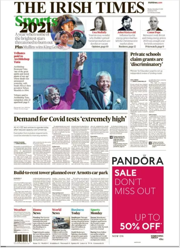 Irish Times front page