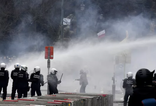 Water Cannon And Tear Gas Used At Covid-19 Protests In Brussels