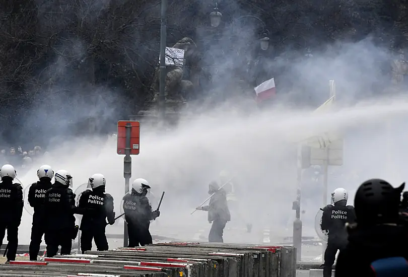 Water Cannon And Tear Gas Used At Covid-19 Protests In Brussels