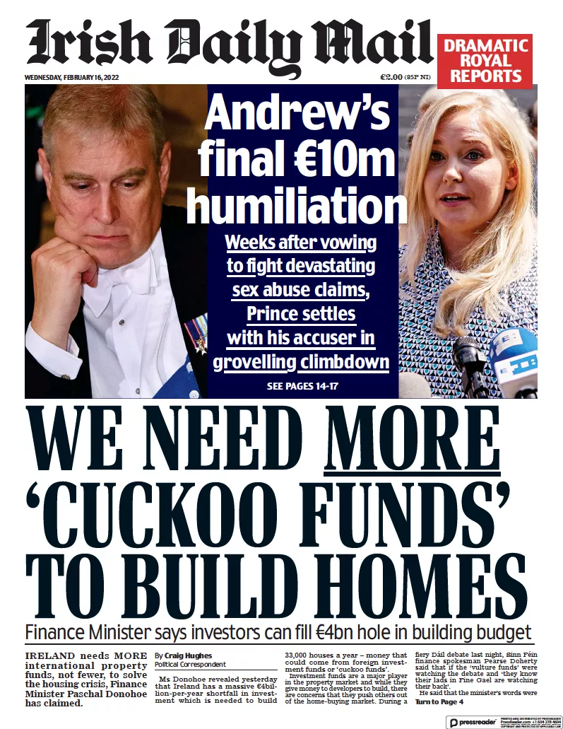 Daily Mail front page 160222