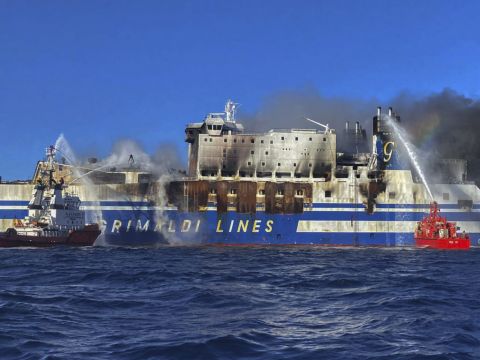 Greek Rescuers Search Burning Ferry For 12 Missing People
