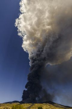 Towering Volcanic Ash Cloud Rises Into Sky As Mount Etna Roars Again
