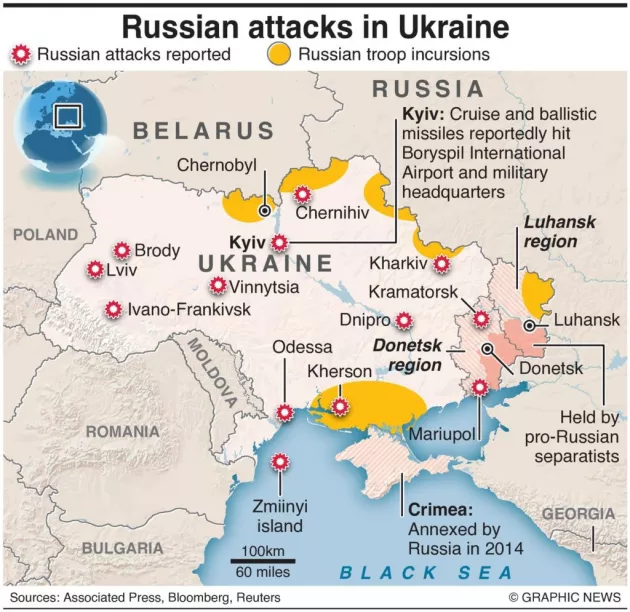 Russian attacks in Ukraine map