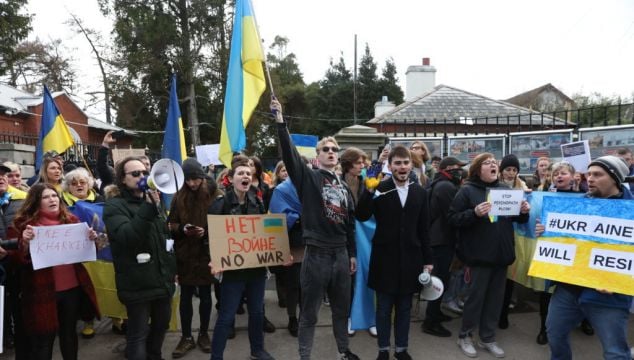 'My Family Is There': Ukrainians Protest Outside Russian Embassy In Dublin