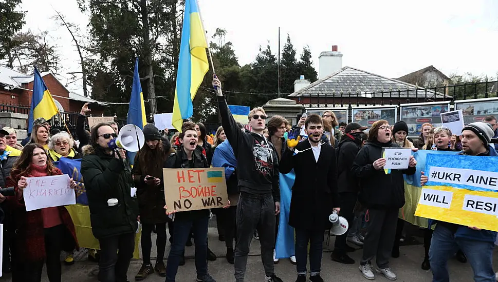 'My Family Is There': Ukrainians Protest Outside Russian Embassy In Dublin