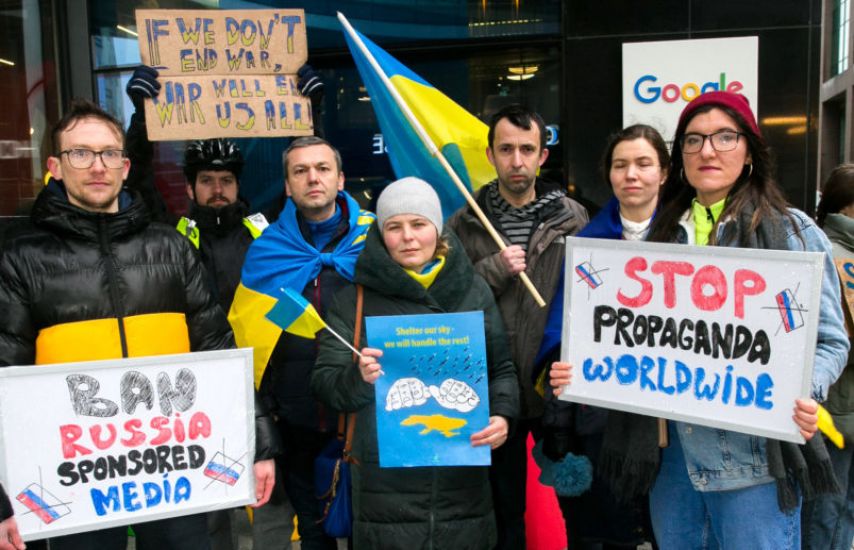 Ukrainians Protest Over Russian Accounts Outside Facebook And Google In Dublin