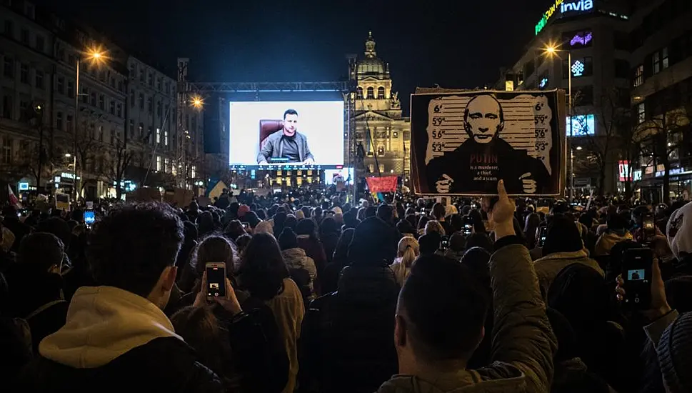 Zelenskiy Appears To Protesters Around Europe, News Channels Suspend Russian Work