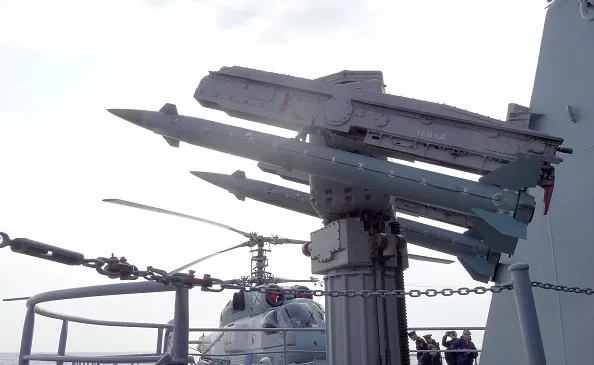The anti-aircraft defence missile system on the Moskva warship
