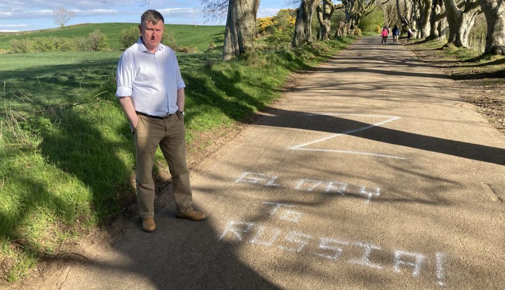 Pro-Russian graffiti at Dark Hedges ‘completely at odds with local community’