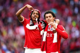 Nottingham Forest Players Celebrate The Club’s Return To The Premier League