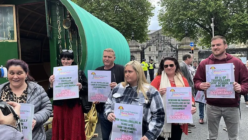 Travellers Gather Outside Leinster House To Highlight Crisis In Mental Health