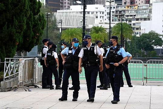 Police Patrol Hong Kong Park After Ban On Tiananmen Square Commemoration