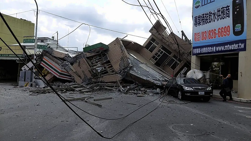 Building Collapses And Landslide Traps Tourists On Mountain After Taiwan Quake