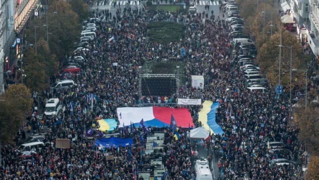 Czechs Rally Against Rising Extremism And Voice Support For Ukraine